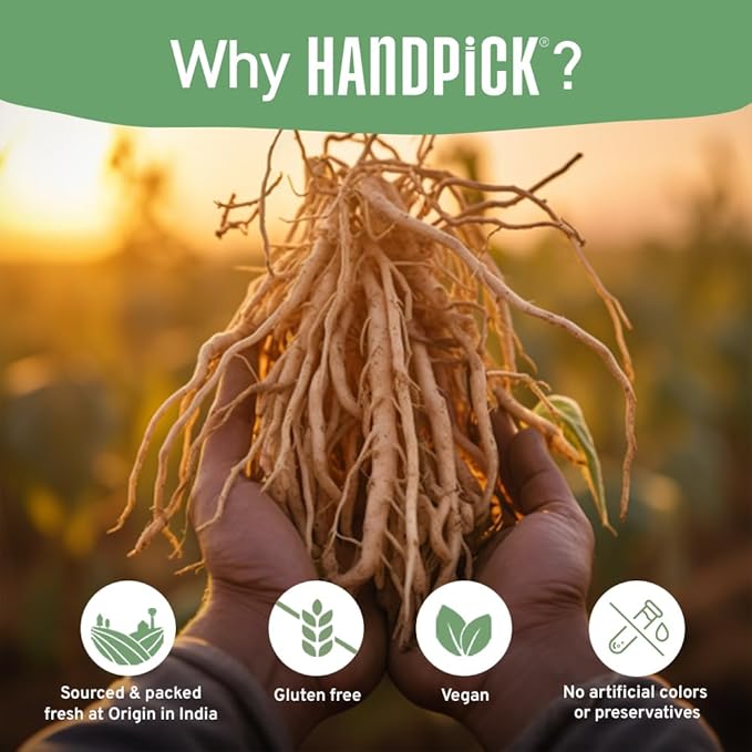 HANDPICK, Ashwagandha Root Tea (100 tea Bags) - Herbal Supplement - For Health & Wellbeing - With Antioxidants & Minerals - Caffeine Free, Gluten Free, Packed in Ecofriendly Tea Bags