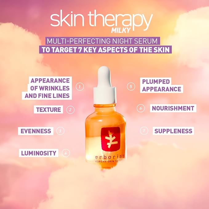 Erborian Multi-Perfecting Milky Night Serum, Skin Therapy, for Wrinkles & Fine Lines, Texture, Evenness - Visible Results after 1st Night - Hydrating with 10% PHA, Hyaluronic Acid - Korean Skincare