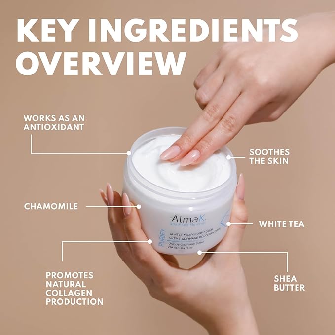 ALMA K Gentle Milky Body Scrub - Exfoliating Body Scrub - Body Exfoliator - Shower Scrub with Shea Butter - Exfoliating Scrub for Women - 8.4 oz