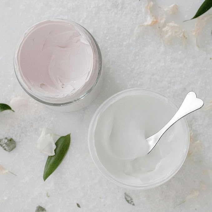 Aswewamt 6Pcs Mini Metal Makeup Spatula Facial Massage Scoop Heart-shaped Skincare Spatula Silver Cream Dig Beauty Spoons Reusable Cosmetic Applicator for Mixing and Sampling Face Mask Cream Lotions