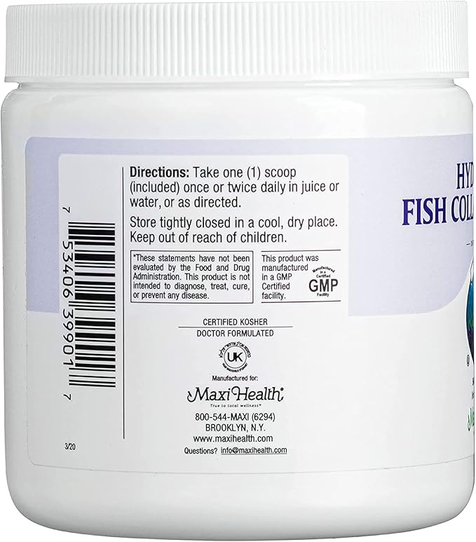 Maxi Health Collagen Powder - Collagen Protein Powder - Marine Collagen Powder for Women & Men - Type I Unflavored Fish Collagen Hydrolyzed Collagen Protein - Hair Growth & Skin Supplement (10.75 oz)