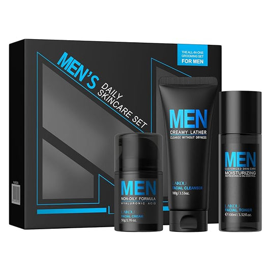 3PCS Cool Oil Control Mens Facial Care Kit, Mens Skin Care Kit With Face Wash, Moisturizer, Toner, Lotion, Face Mask, For Hydrating, Deep Cleansing