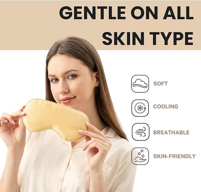 Silk Satin Sleeping Eye Mask, Gold Sleep Eye Mask Night Blindfold for Women and Men, Soft Breathable Blackout Eyeshade Eye Cover for Travel, Wedding Bridesmaid Gift