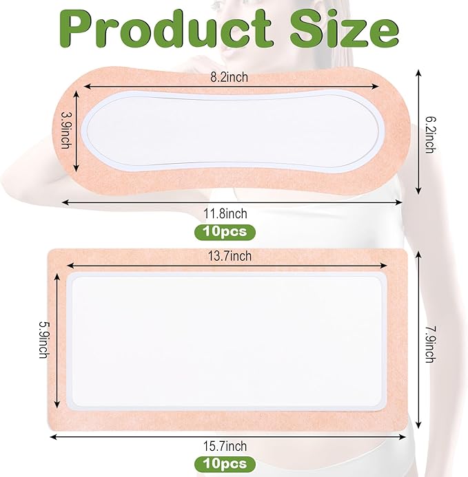 Geiserailie 20 Pcs Large Castor Oil Pack Wrap Kit Disposable Castor Oil Patches Large Self Adhesive Pads for Neck Belly Waist Stomach Knee Back Arm, Portable, Anti Massage Oil Leak, No Wash