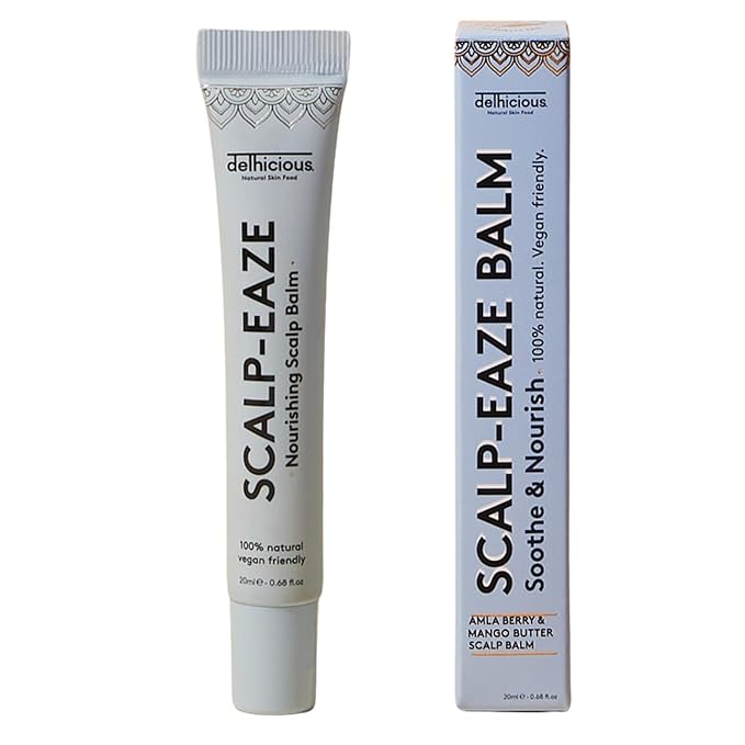 Delhicious Dry Itchy Scalp Treatment Moisturizer Balm - Amla Hair Oil, Shea Butter & Mango Butter - Scalp-Eaze - Psoriasis Scalp Treatment, Dry Scalp Serum - SLS Free, Natural, Vegan, Ayurveda - 20ml