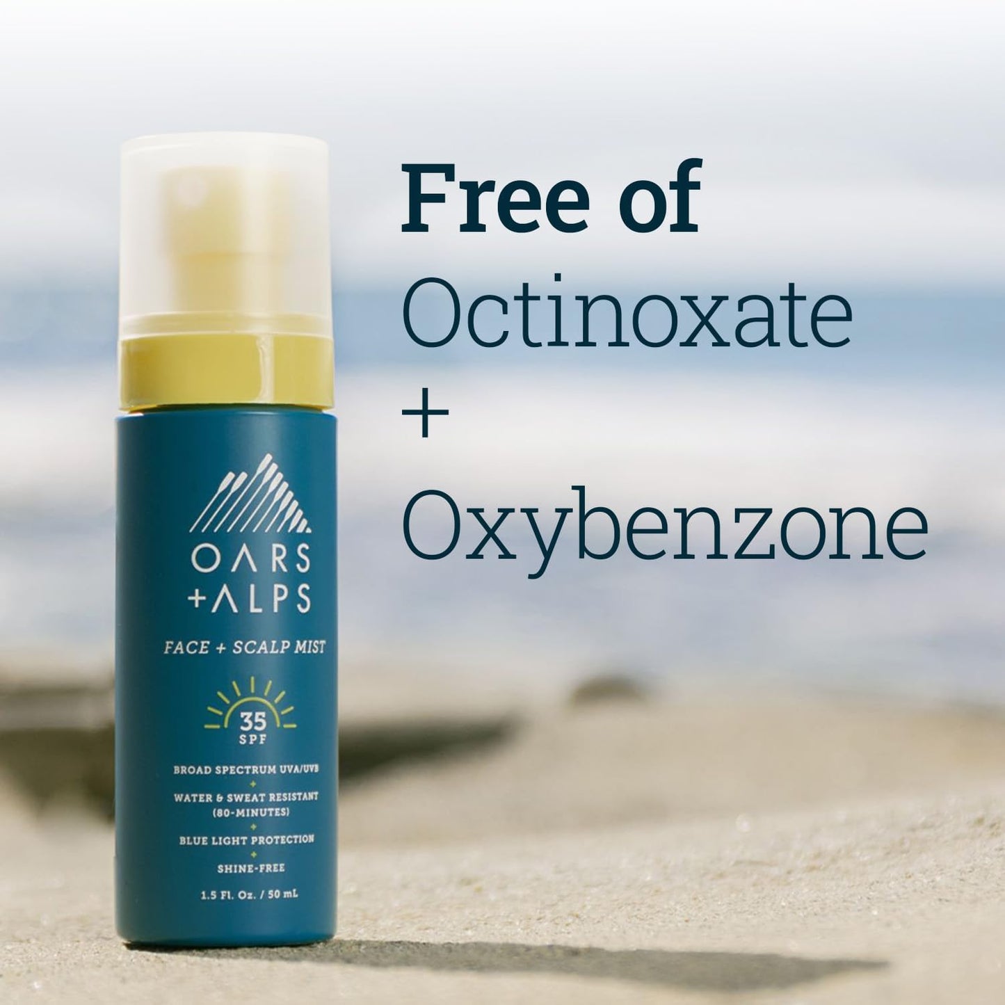 Oars + Alps Face & Scalp Sunscreen Spray Mist, SPF 35 Facial & Hair Sunscreen, Protects from Blue Light, Infused with Aloe Vera + Cucumber, Water & Sweat Resistant, Summer Splash Scent, 2pk