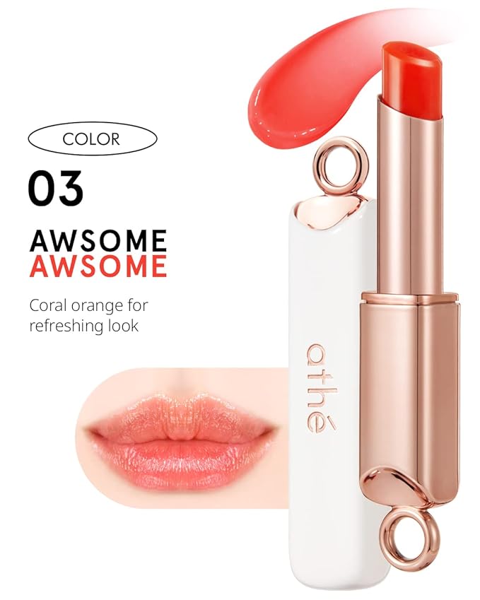 ATHÉ Authentic Lip Balm 03 AWESOME (Tinted), Lightweight Wear & Plumping Lips without Stickiness, Moisturizing & Nourishing Plant-Based Vegan Chapstick for Dry, Petrolatum Free, Cruelty-Free