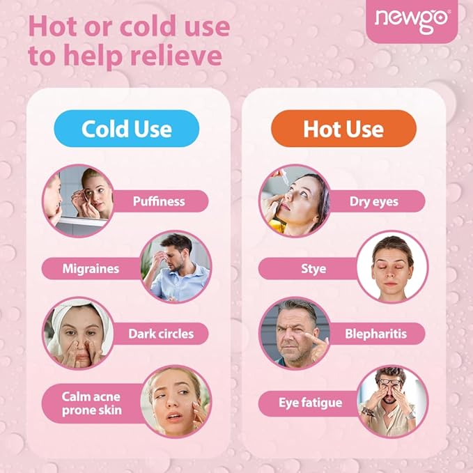 NEWGO Cooling Mask for Puffy Eyes, Cold Ice Pack for After Surgery, Tension Stress Relief, Itchy Eyes, Headaches, Dark Circles - Pink 2 Pack