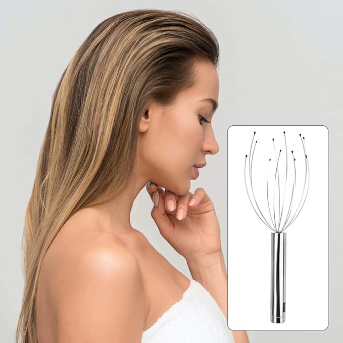 Healifty Head Massage Tingler Scalp Massager Scratcher Electric Gripper Claw Head Spa for Deep Relaxation Hair Stimulation for Women Men Without Battery Silver