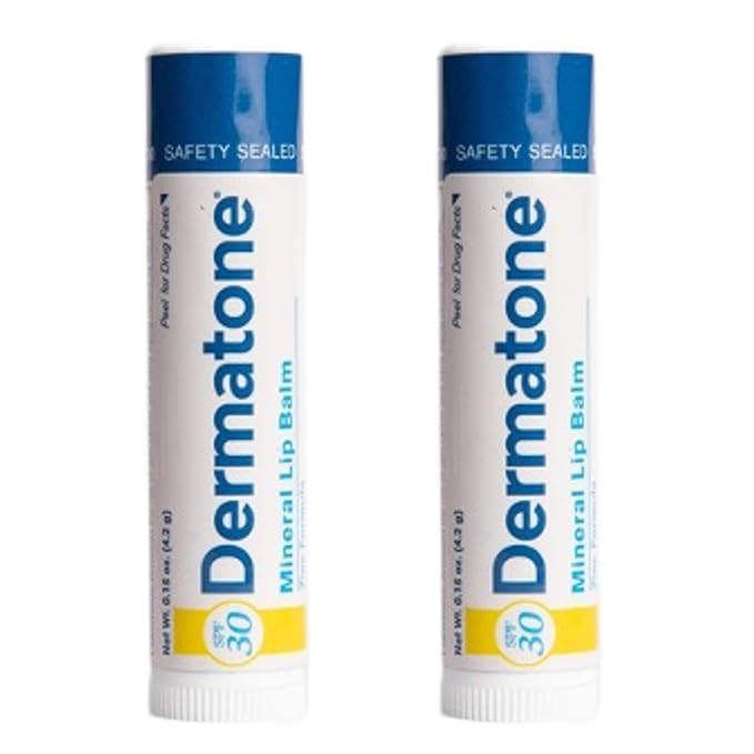 Dermatone Mineral Lip Balm | Moisturizing, Reef Safe, Oxybenzone Free | SPF 30 Sun Protection | Zinc Oxide Lip Sunscreen | Jojoba Seed Oil & Vitamin E | 0.15 oz (2-Pack)