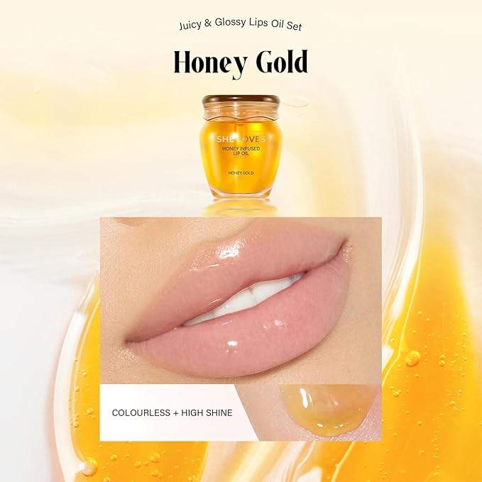 2PCS Honey Lip Oil Set, Bee Balm Lip Balm Honey Pot Lip Treatment, Clear Lip Oil Lip Moisturizer for Very Dry Lips, Hydrating Lip Oil Gift Set, Nourishing Lip Glow Oil Lip Repair Lip Care Products