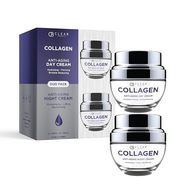 Collagen Day/Night Moisturizer Set - Dermatologist Tested, Reduces Blemishes, Wrinkles & Fine Lines, Hydrating, Anti-Aging, Cruelty-Free Korean Skin Care, All Skin Types