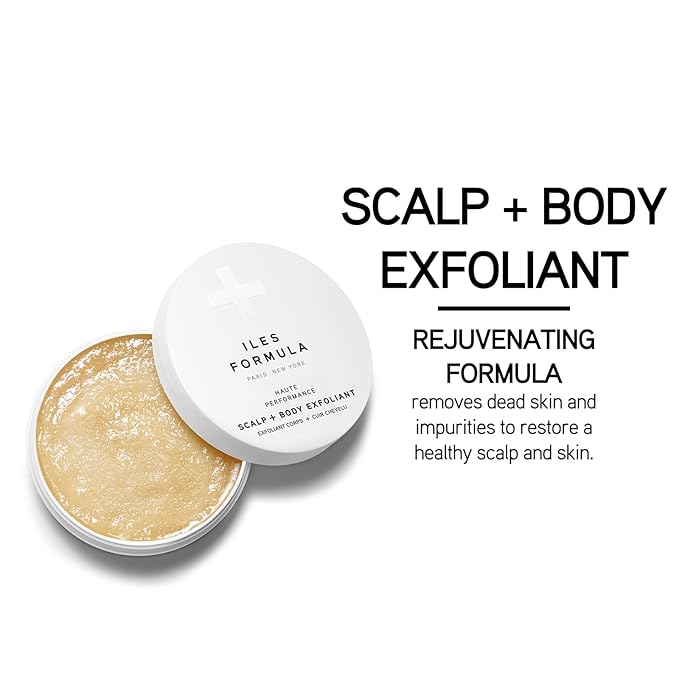 Iles Formula Scalp + Body Exfoliant - Dual Exfoliation with Rice Husk + Alpha Hydroxy Acids From Kiwi Fruit, Gentle Antioxidant - Dead Skin Remover & Rejuvenation - (50 ml) Bergamot Scent
