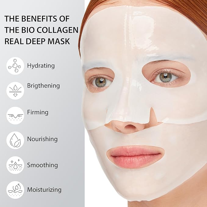IREV Bio-Collagen Face Mask Deep Overnight Hydrating Face Mask for Wrinkles Selfcare Sheet Skin Care Facial Treatments & Masks for Women Firming and Moisturizing Elasticity Anti-Wrinkle 4 Pack