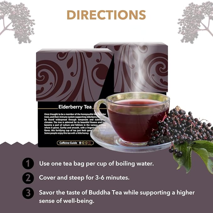 Buddha Teas - Organic Elderberry - Herbal Tea - For Health & Wellbeing - With Antioxidants & Minerals - Clean Ingredients - Caffeine Free - OU Kosher & Non-GMO - 18 Tea Bags (Pack of 1)