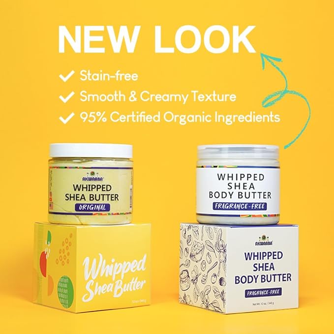 AKWAABA New Whipped Shea Body Butter (Honey Peach) - Moisturizes, Glows & Softens Skin | Natural Raw Shea Butter | For Dry Skin | 12 oz / 340 g