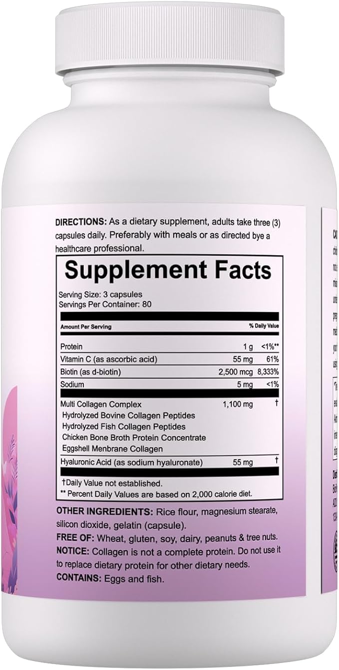 VYHTHY Multi-Collagen Capsules for Women & Men – 240 Count | Type I, II, III, V, X Hydrolyzed Collagen Peptides with Biotin, Hyaluronic Acid & Vitamin C | Hair, Skin, Nails, and Joint Support