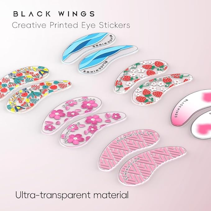 Black Wings 6 Pairs Silicone Eye Patches with Self-Adhesive Design - Cute Bear & Rabbit Inspired Eye Care Patches (love 6 pairs)