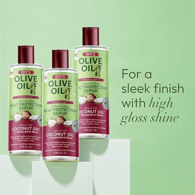 ORS Olive Oil Heat Protection Hair Serum infused with Coconut Oil for Restorative Shine - 6 ounces (Pack of 1)