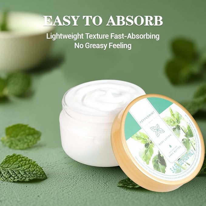 Princess Belle Peppermint Lotion, Travel Size Body Lotion for Women and Men Dry Skin, Deep Moisturizing and Hydrating with Natural Shea Butter, Smell Good, 100ml(3.4floz)