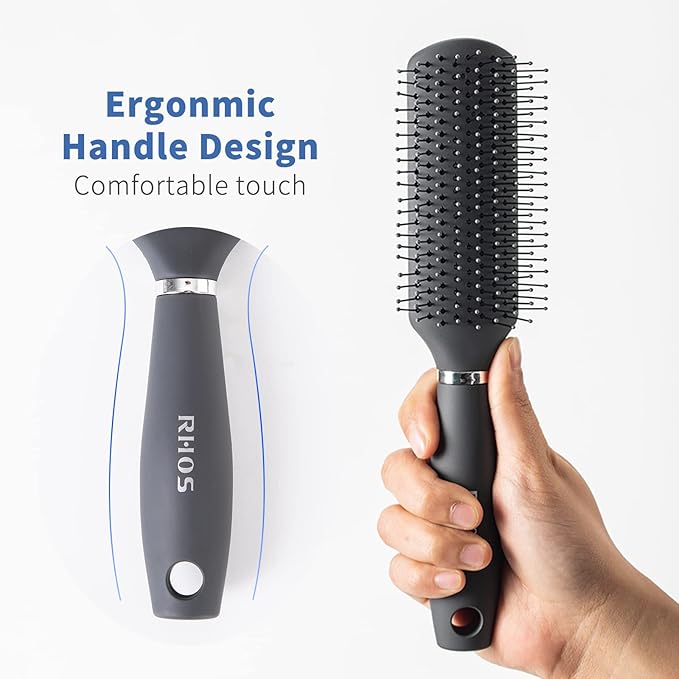 RHOS Hair Brush for Men - Detangler Hair Brush for Styling/Massage - Nylon Bristles for Wet & Dry Hair, Bangs, Thin, Short Hair - Gray