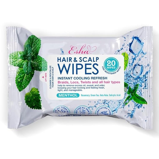ESHA Hair & Scalp Wipes: Instant Cooling Refresh for Braids, Locs, Twists & All Hair Types - Stay Cool, Stylish, and Confident