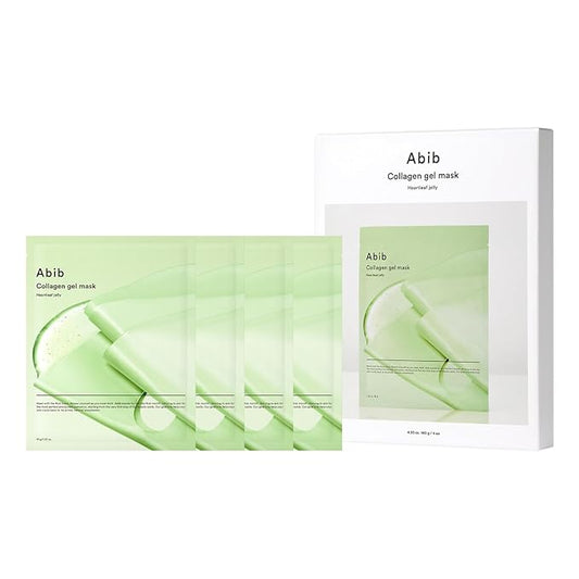 Abib Collagen Gel Mask Heartleaf Jelly 4 Sheets (Soothing) I Korean Vegan Collagen, Cooling Calming Hyaluronic Acid Hydrogel Face Mask Skin Care