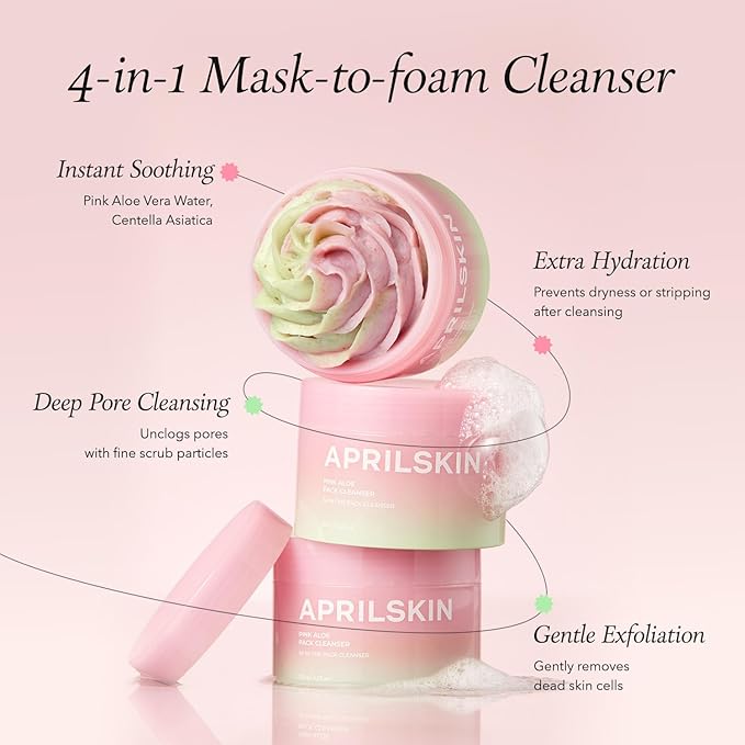 APRILSKIN Pink Aloe Facial Polish Cleanser with Vita Toner and Mucin Serum