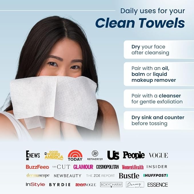 Clean Skin Club Clean Towels XL™️, 100% USDA Biobased Face Towel, Disposable Face Towelette, Eczema Association Accepted, Makeup Remover Dry Wipes, Ultra Soft, 150 Ct, 3 Pack