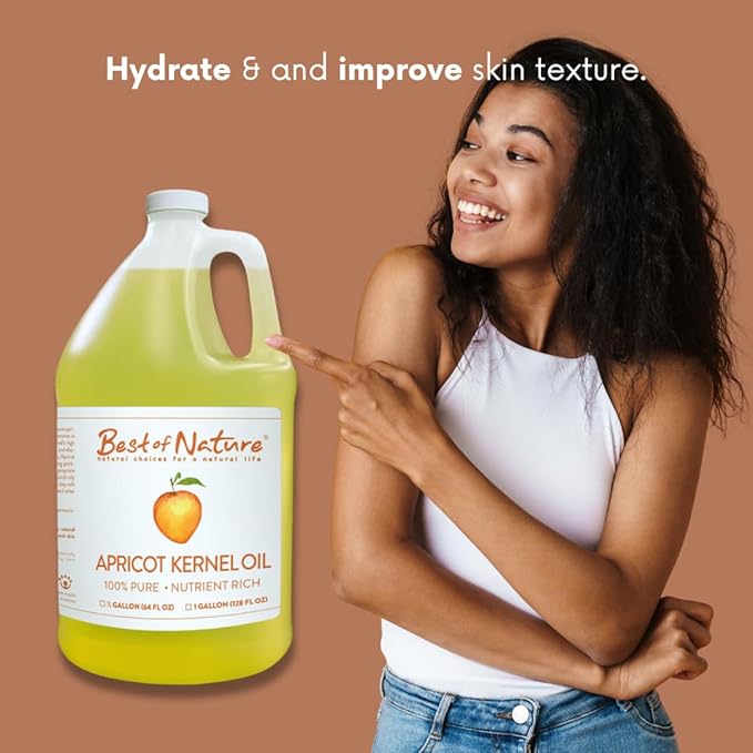 Best of Nature 100% Pure Apricot Oil – Lightweight Massage & Body Oil, Unscented Moisturizer for Hair, Skin, Face, Ideal Carrier Oil for Essential Oils, 5 Gallon Pail (640 fl oz)