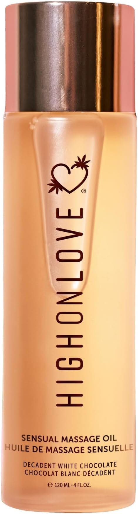 HIGHONLOVE Natural Body Oil with Hemp Seed, Grape Seed, and Vitamin E Oil - Moisturizing Body Oil, Non-Greasy, Glowy Finish (120 ml) (Decadent White Chocolate)