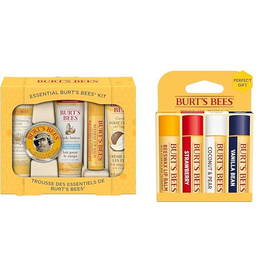 Burt's Bees Mothers Day Gifts Essential Beauty Set, 5 Travel Size - Deep Cleansing Cream, Hand Salve, Body Lotion, Foot Cream and Lip Balm, with 4 Flavored Lip Balms