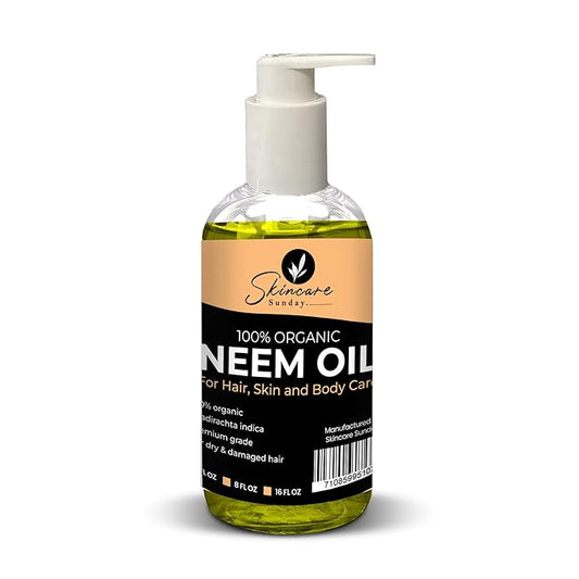 100% Organic Neem Oil - Pure & Organic, Premium Quality for Hair, Skin, and Body Care (8 FL OZ)