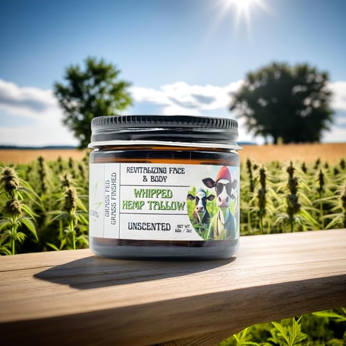 Unscented Whipped Hemp Tallow Balm – Grass-Fed & Grass-Finished Tallow Moisturizer with Organic Hempseed & Coconut Oil – Deep Hydration for Dry, Sensitive Skin – Fragrance-Free & All-Natural