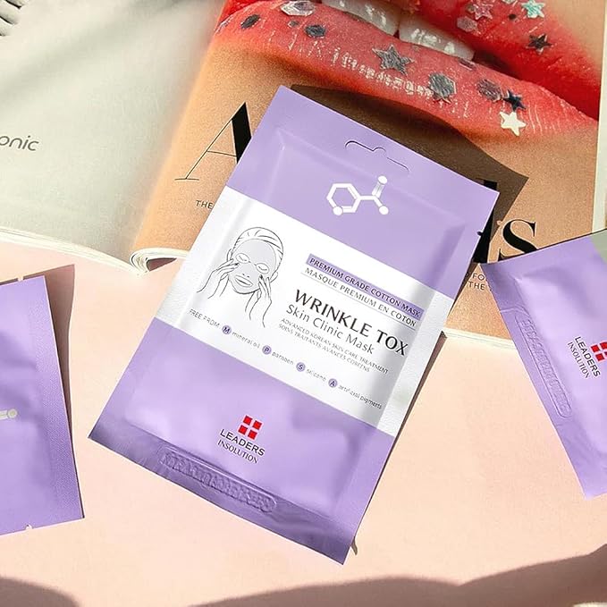 Leaders Insolution Wrinkle Tox Skin Clinic Mask | Adenosine-Infused Anti-Aging Facial Sheet for Fine Lines, Wrinkles, and Firmness | Premium Grade Cotton, Collagen Boosting (10 Sheets)