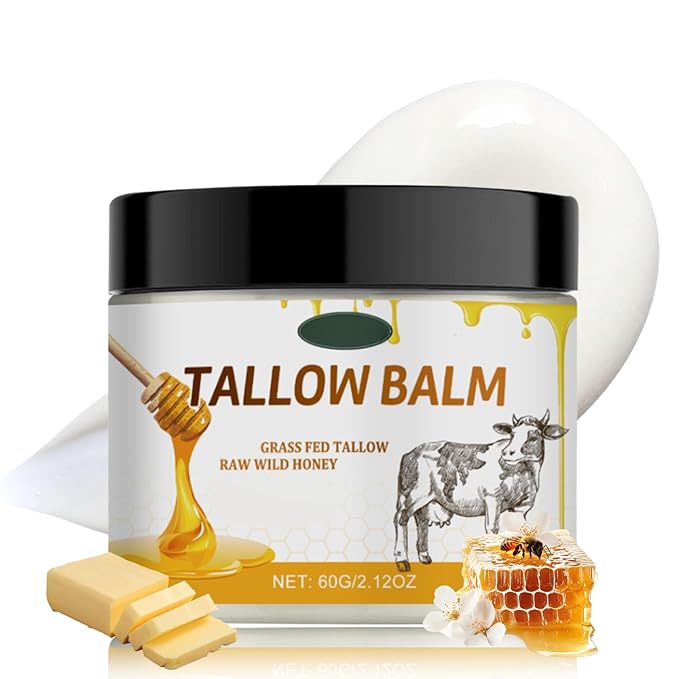 Grass Fed Beef Tallow Balm - Beef Tallow for Skin Care - Moisturizing Tallow and Honey Balm - Organic Beef Tallow for Face & Body - Antioxidant Beef Tallow Moisturizer - Body Butter for Women