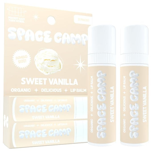 Space Camp Wellness Jumbo Lip Balm - Sweet Vanilla Organic Flavored Balm (2 Pack)