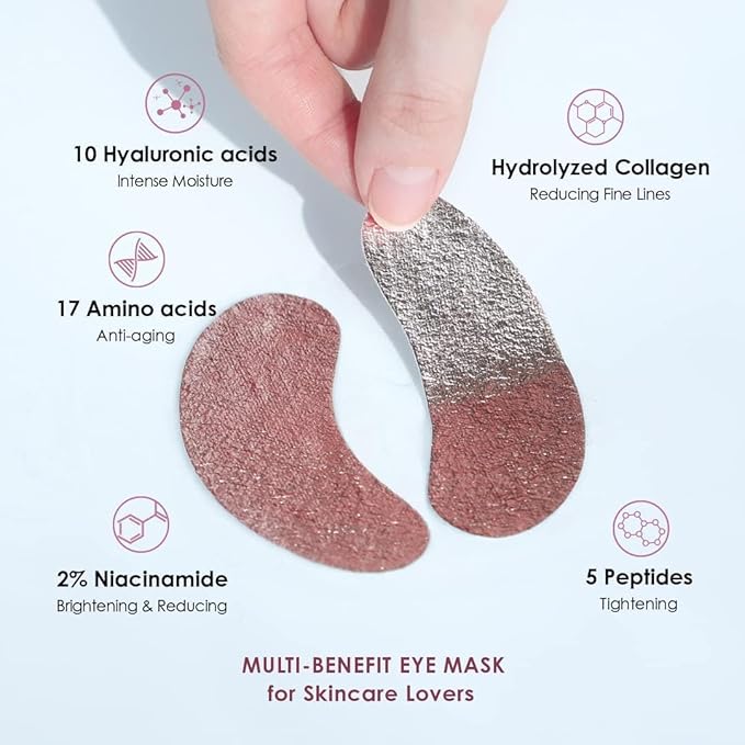 Sweet Dreams Collagen Glow Rose Gold Eye Masks l Under Eye Patches for Self Care Under Eye Patches Wrinkle Patches l Dark Circles Treatments - Collagen, Niacinamide, Hyaluronic aid, Peptides