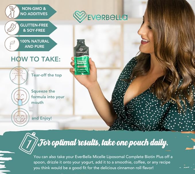 Complete Biotin Plus, Cinnamon Roll Flavor, Liposomal Formula, Biotin, Pumpkin Seed Oil, Black Cumin Seed Oil, D3, Hair Health, 15 Day Supply