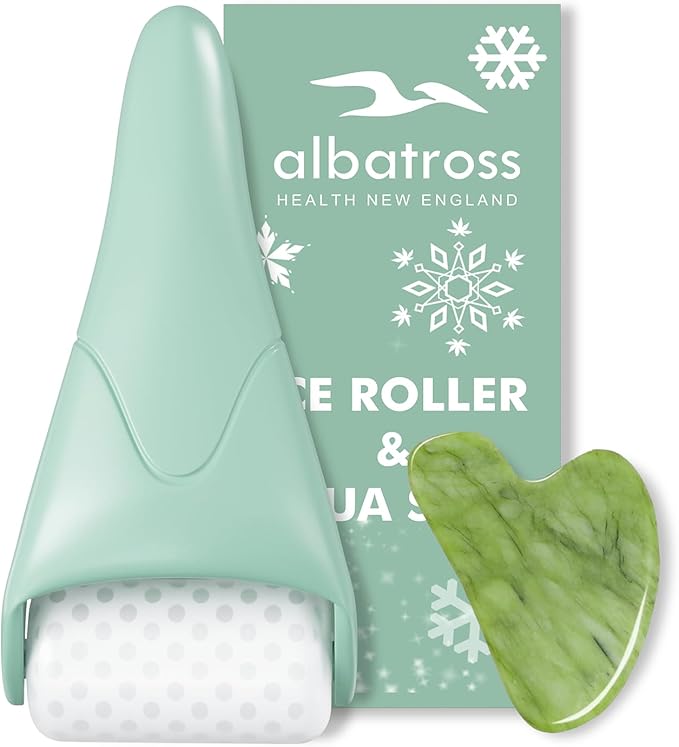 Albatross Health Ice Roller & Gua Sha Set, Self Facial Massage Tools-White Green