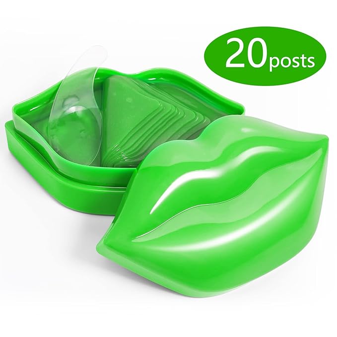 Charm Kiss 20Pcs Moisturizing Lip Mask, Lip Sleep Mask Reduces Lip Lines and Restores Moisture, Lip Mask Effectively Nourishes the Lip Skin, Gel Treatment Lip Masks Plumping Lips Mask Lip Care Products (Green)