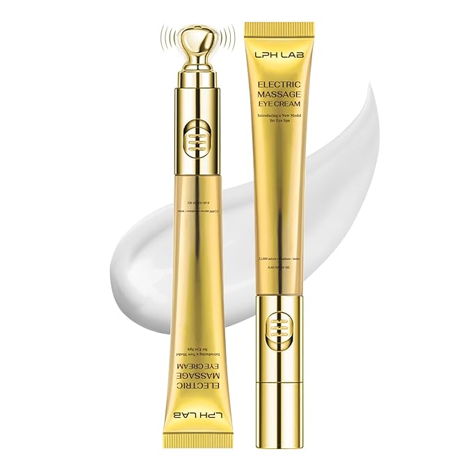 Eye Tightener Cream with Electric Massage Head, Smooths & Tightens the Look of Wrinkles Fine Lines Bags, Anti-Aging with Retinol Hyaluronic Acid, Tired Eye Refreshment with Gentle Vibration, 15ml