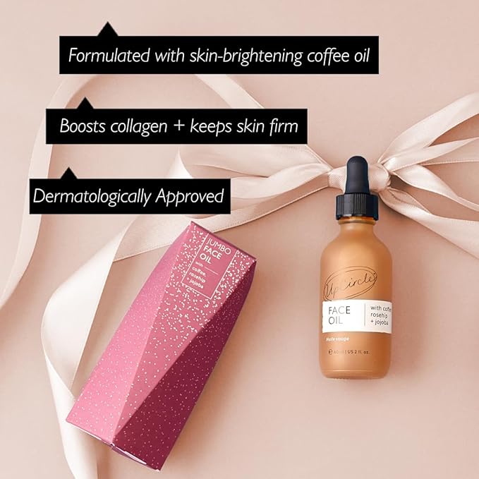UPCIRCLE Jumbo Face Oil With Coffee Oil 60ml - Natural Hydrating Facial Oil - Vitamin C, Rosehip Oil Fades Dark Spots + Sea Buckthorn Keeps Skin Supple - Vegan + Cruelty-Free
