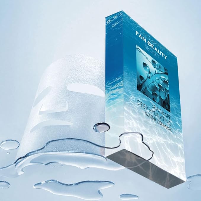 NEW Fan Beauty Secret Seagrape Deep Hydrating Water Facial Gel Mask, 1 Box of 5 Sheets, Moisturizing Anti Stress Facial Sheet Mask