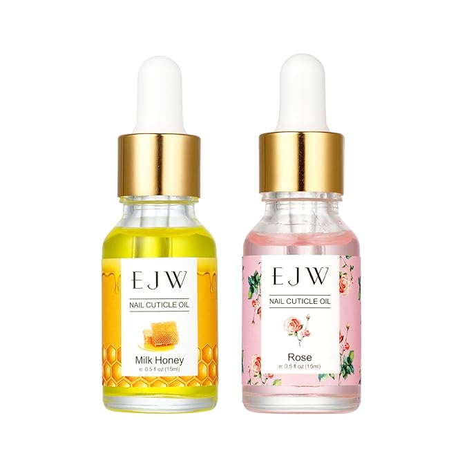 EJW Cuticle Oil for Nails, Rose and Milk Honey, Improves Hangnails and Hand Lines, Contains Vitamin E and Jojoba Oil, Natural Ingredients