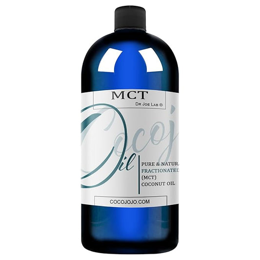 Dr Joe Lab MCT Oil - Pure, Fractionated Coconut Oil, Non GMO, Medium Chain Triglycerides, Vegan, Bulk Carrier Oil - 32 oz - for Skin, Hair, Nails, Body, Facial Hair