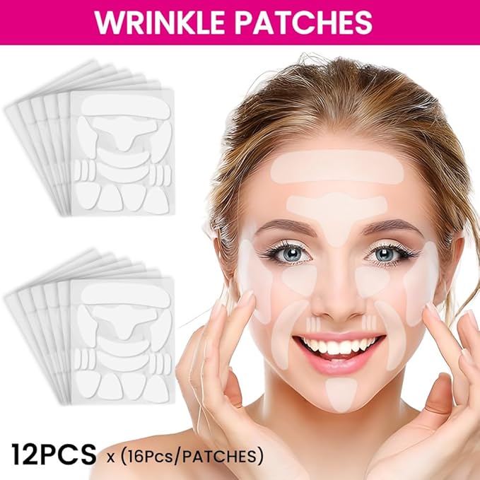 Kaely 192 Pcs Wrinkle Patches for Face Overnight, Silicone Scar Tape for Wrinkles Forehead, Face Tape for Wrinkles Overnight Sleeping Lifting Sagging Skin, Smile Line Facial Smoothing