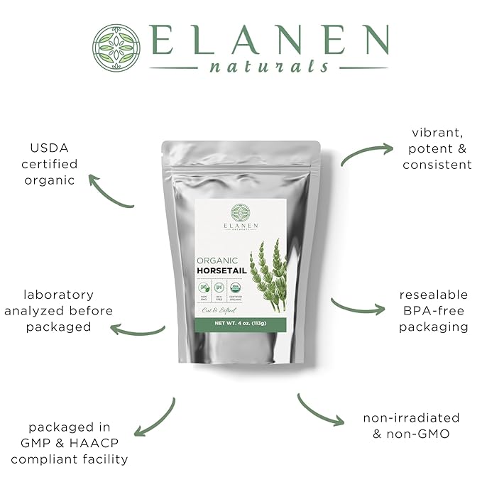 Organic Horsetail Herb 4 oz. (113g), USDA Certified Organic Cola de Caballo Hierba, Horse Tail Plant Tea, Shave Grass Loose Leaf for Hair Growth, Cut & Sifted