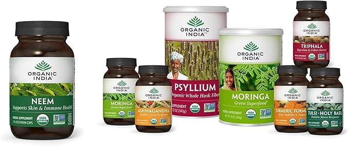 ORGANIC INDIA Neem Leaf Capsules, Herbal Supplement - Supports Skin, Immune, & Liver Health, Detox, Vegan, Gluten-Free, USDA Certified Organic - 180 Capsules