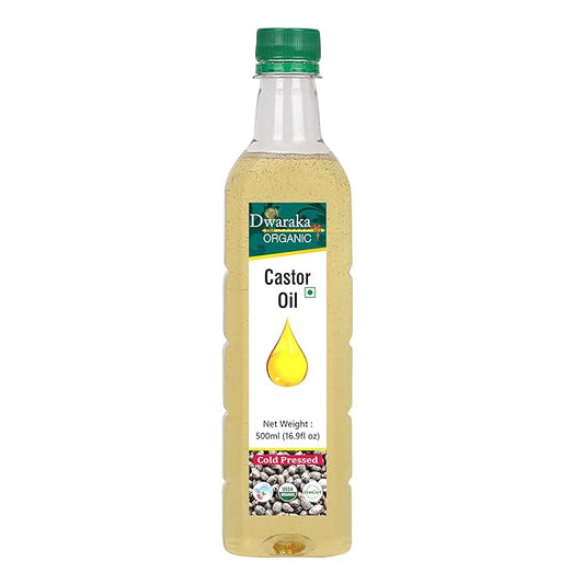 Dwaraka Organic Cold Pressed Castor Oil for Hair Growth, Skincare and Massages - 16.9 Fl Oz (500 ML) | USDA Organic, Non-GMO, All Natural